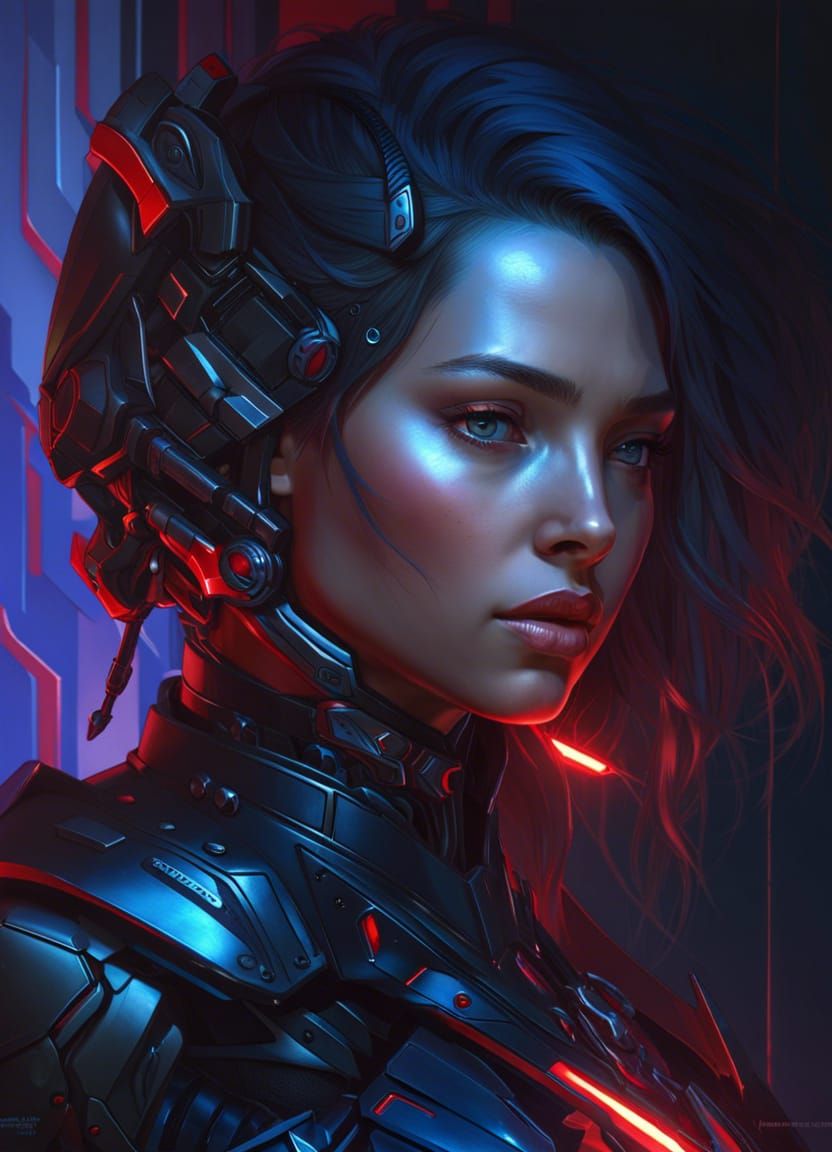 Cool Female Cyborg in Armor with Dramatic Lighting
