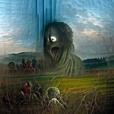 Nightmare Monster in Country Field, Horror Art