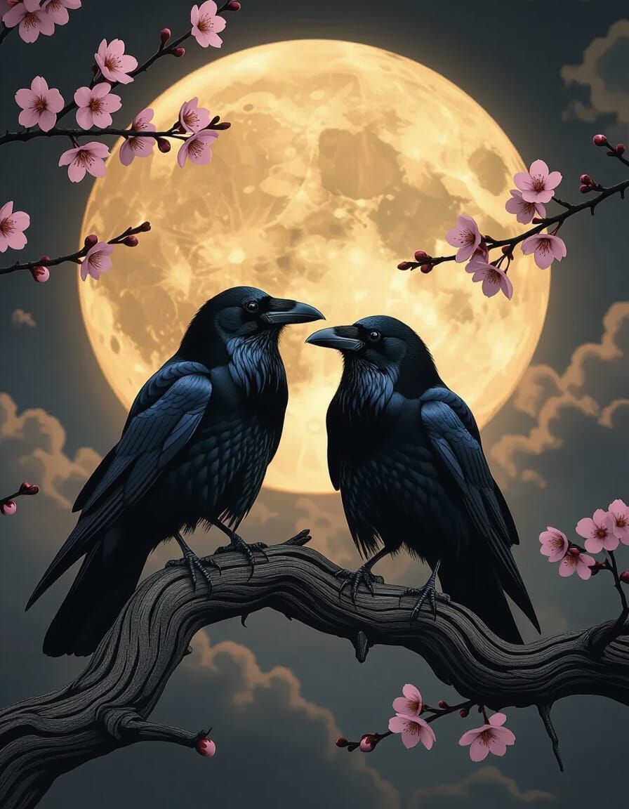 Ravens Under Moonlight in Gothic Romantic Style