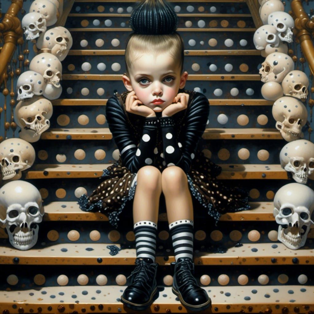 Cute Punk Rock Girl on Ornate Staircase