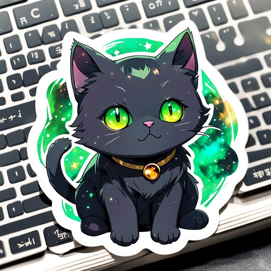 black and green galaxy cat sticker
