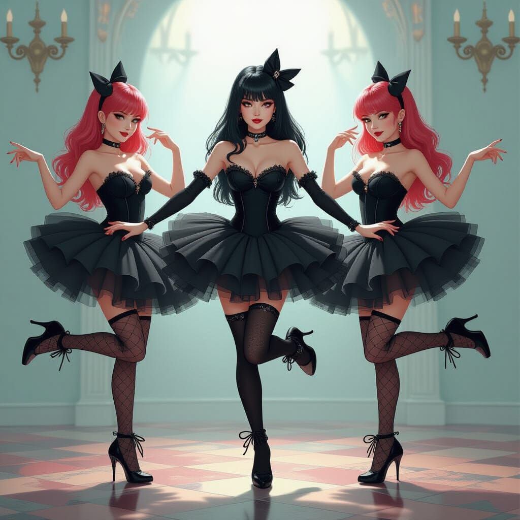 Goth Girls Dancing on a Pin, Surreal Digital Art
