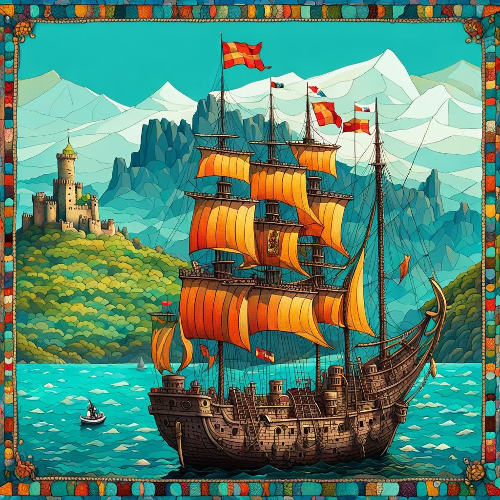 Miniature Sailors Discover Castle: Whimsical Digital Paintin...