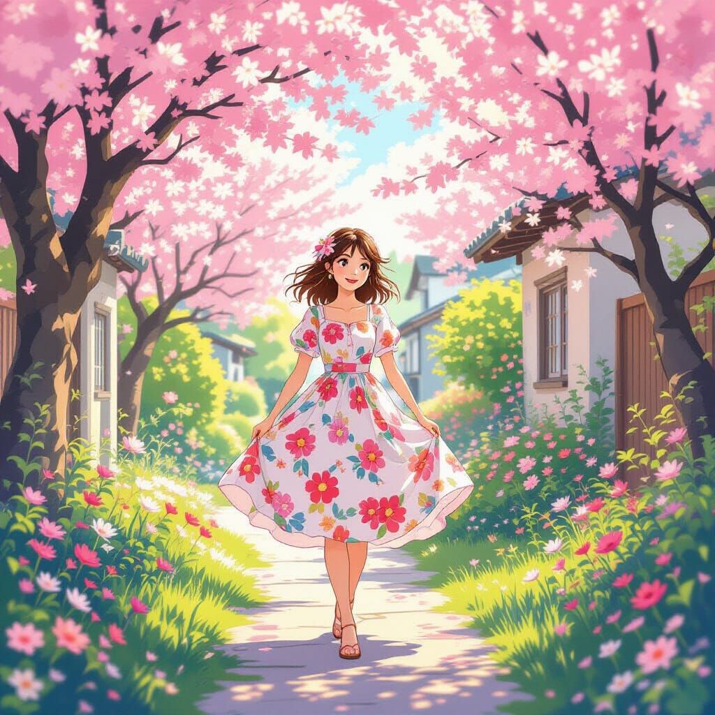 Magical Discovery in a Blooming Garden, Whimsical Art Style