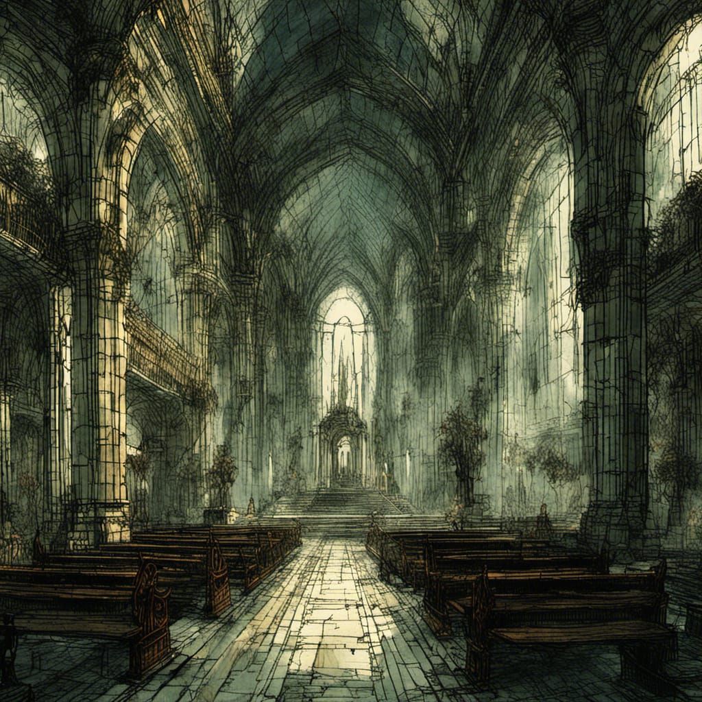 Gothic Cathedral in Folk Art Fantasy Style