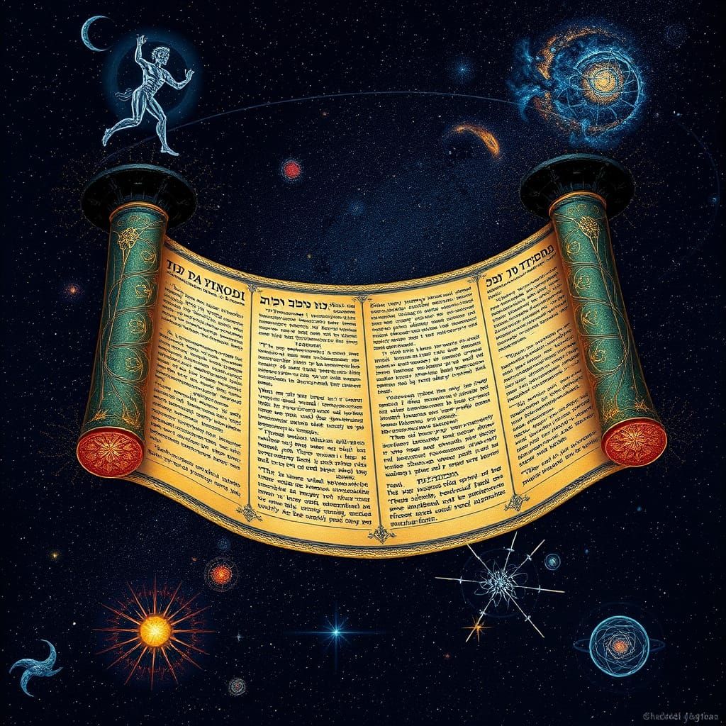 Cosmic Torah Scroll Unveiled in Starry Sky