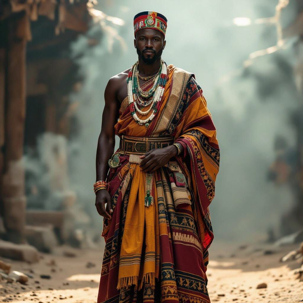 African Leader in Traditional Attire, Cinematic Portrait