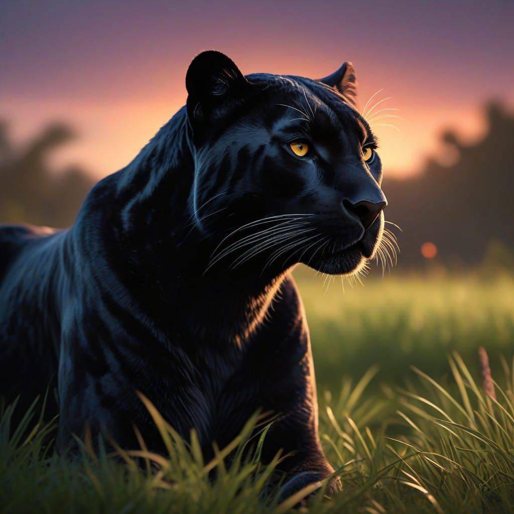 Regal Black Panther in Sunset Savannah