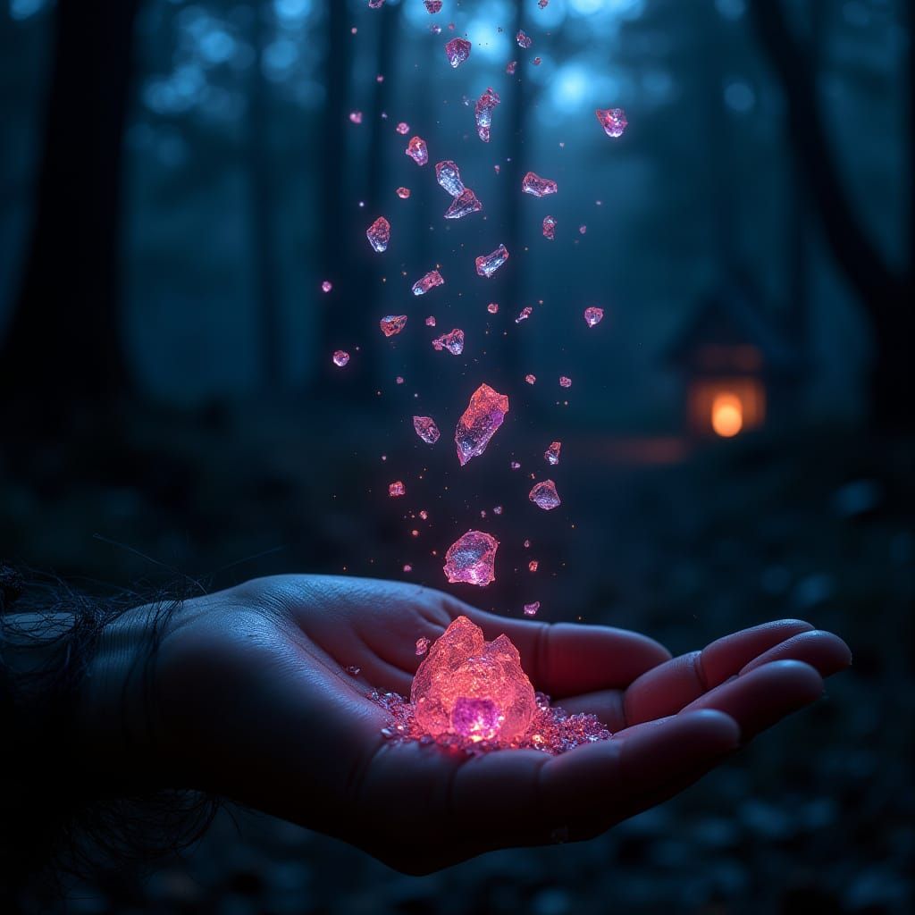 Glowing Crystals Float in Neon Noir Scene