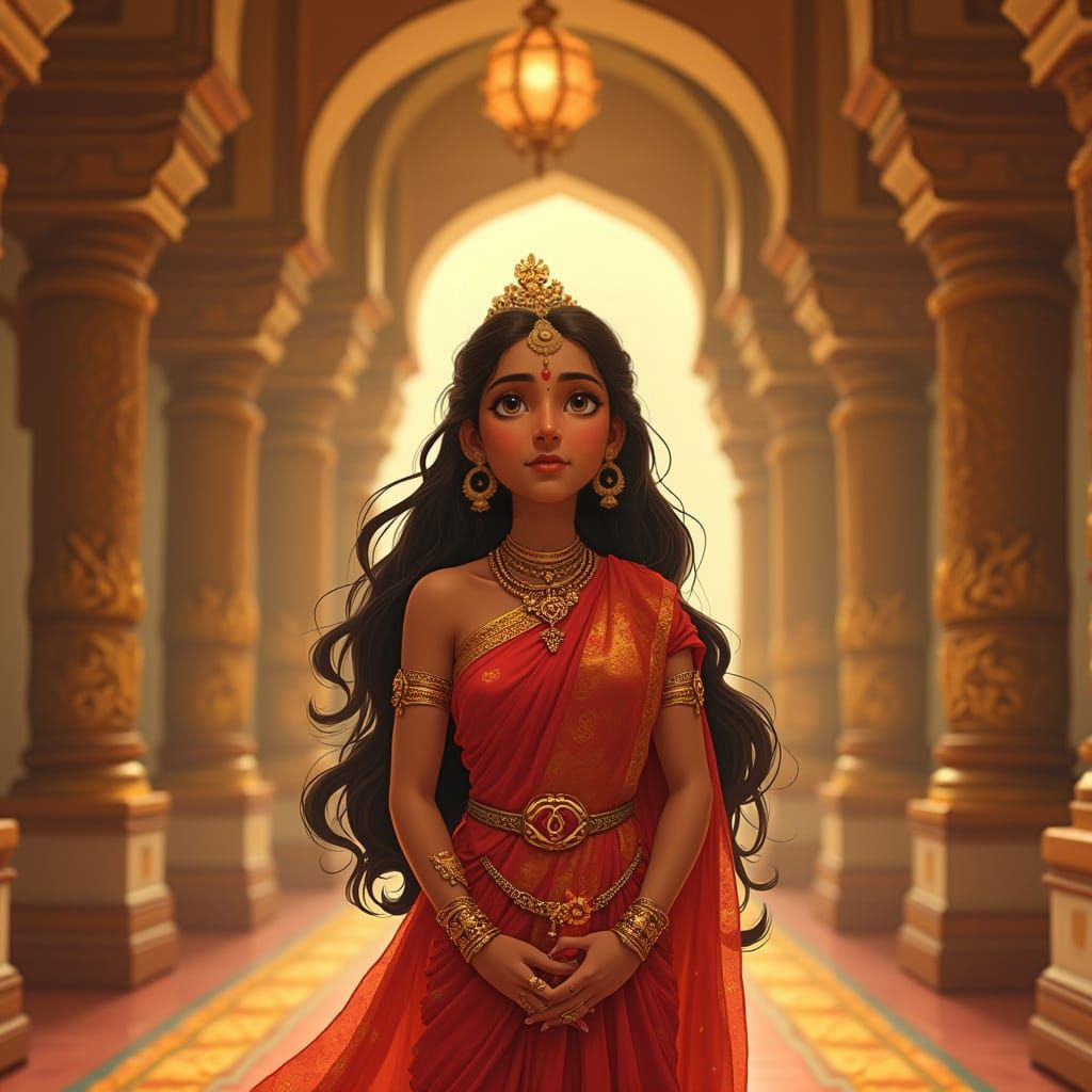 Princess Sita in Swayamvar Hall: Animated Illustration