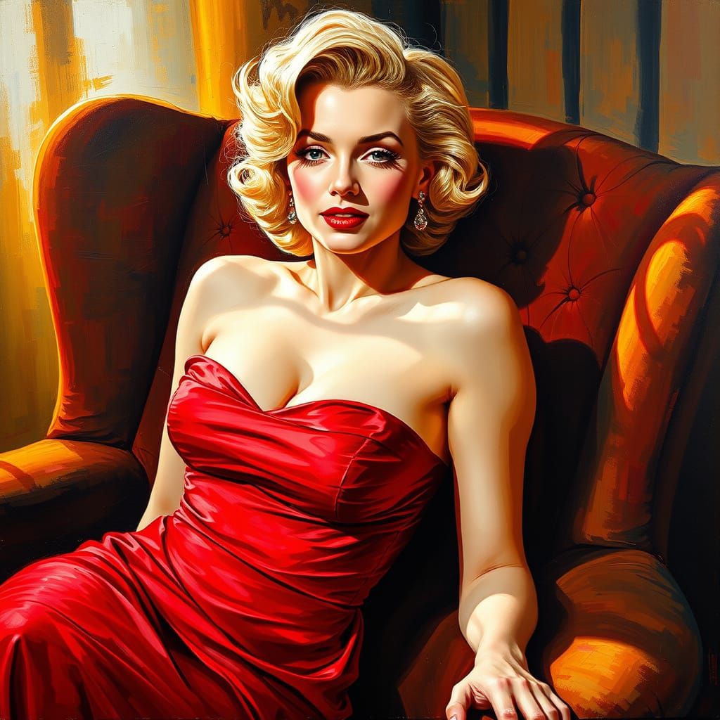 Sensual Hollywood Goddess in Red Velvet