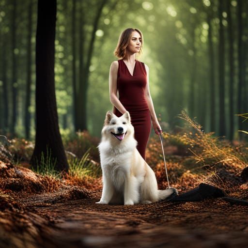 Woman and Dog in Hyperrealistic 3D Photo