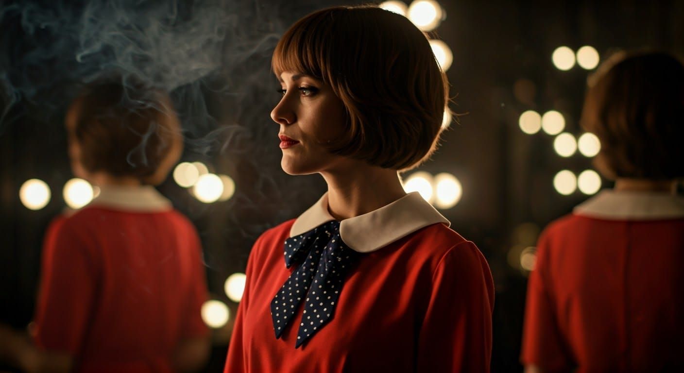 Monochromatic Portrait of Woman in 1960s Cinematic Style