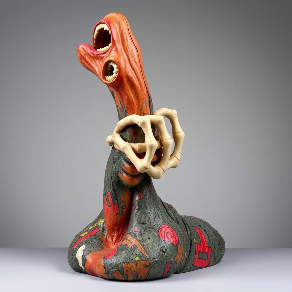 Surrealist Sculpture: Invisible Menace Grips Elongated Neck