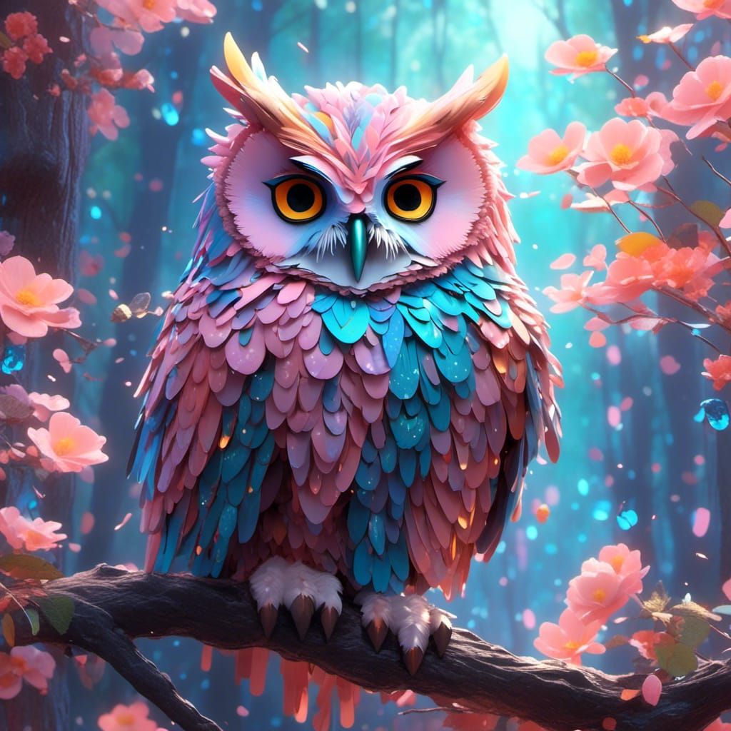 Pastel Forest Owl: Fantasy Artwork