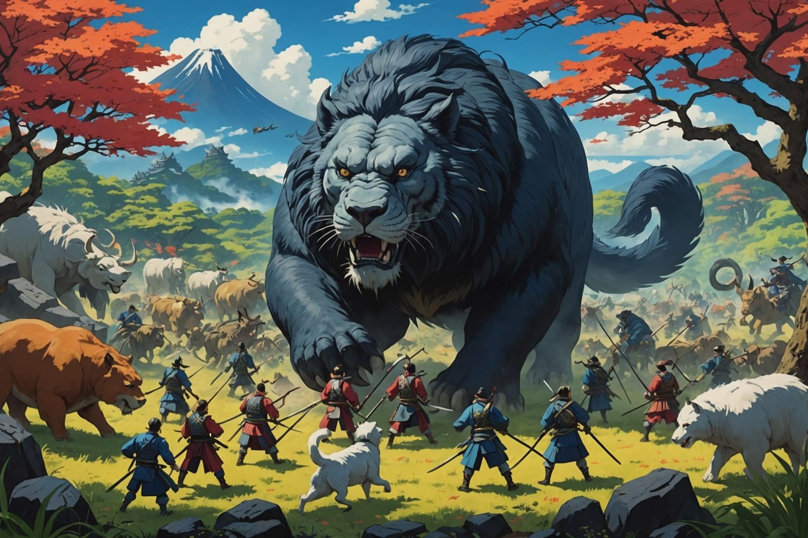 Heroic Momotarō Leads Animal Army in Anime Battle