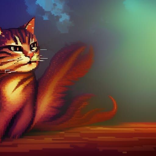 Detailed Pixel Art Cat in Fantasy Style