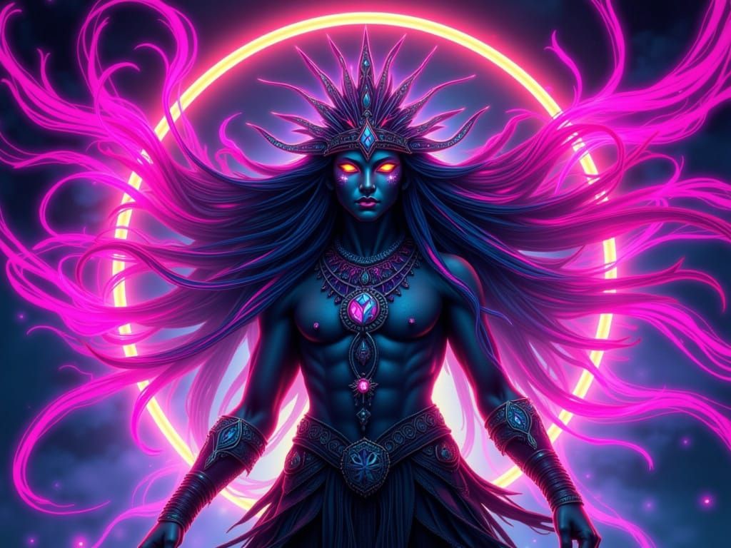 Cyber Neon Haka Dance in Digital Art Style