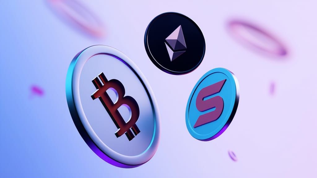 Floating Crypto Coins in a 3D Digital Style