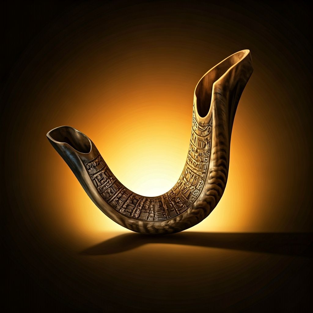 Rams Horn Shofar in Sunset Glow, Painterly Style