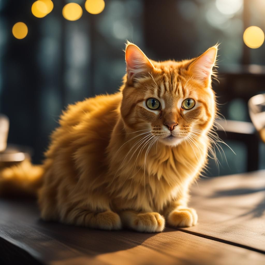 Yellow Cat Sitting on Table: Professional Photography