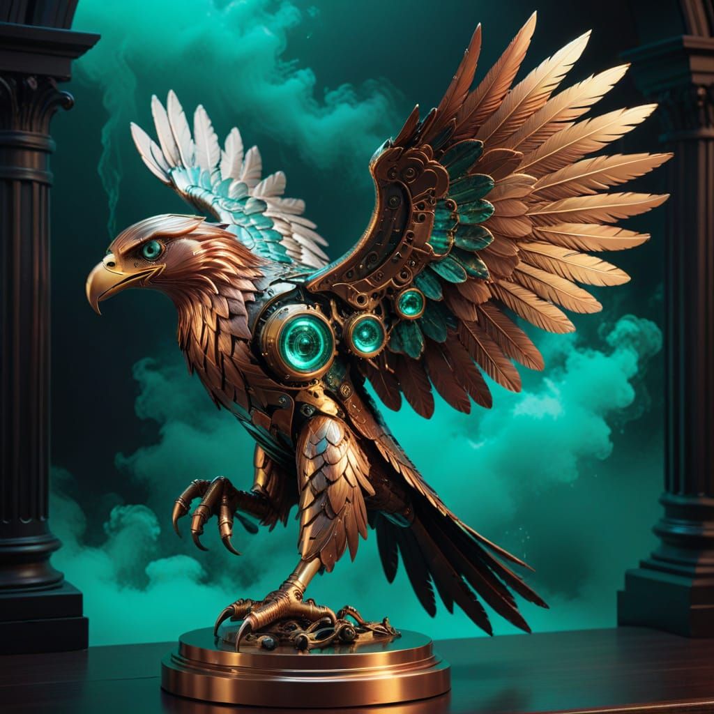 Clockwork Eagle Soaring in Vaporwave Style