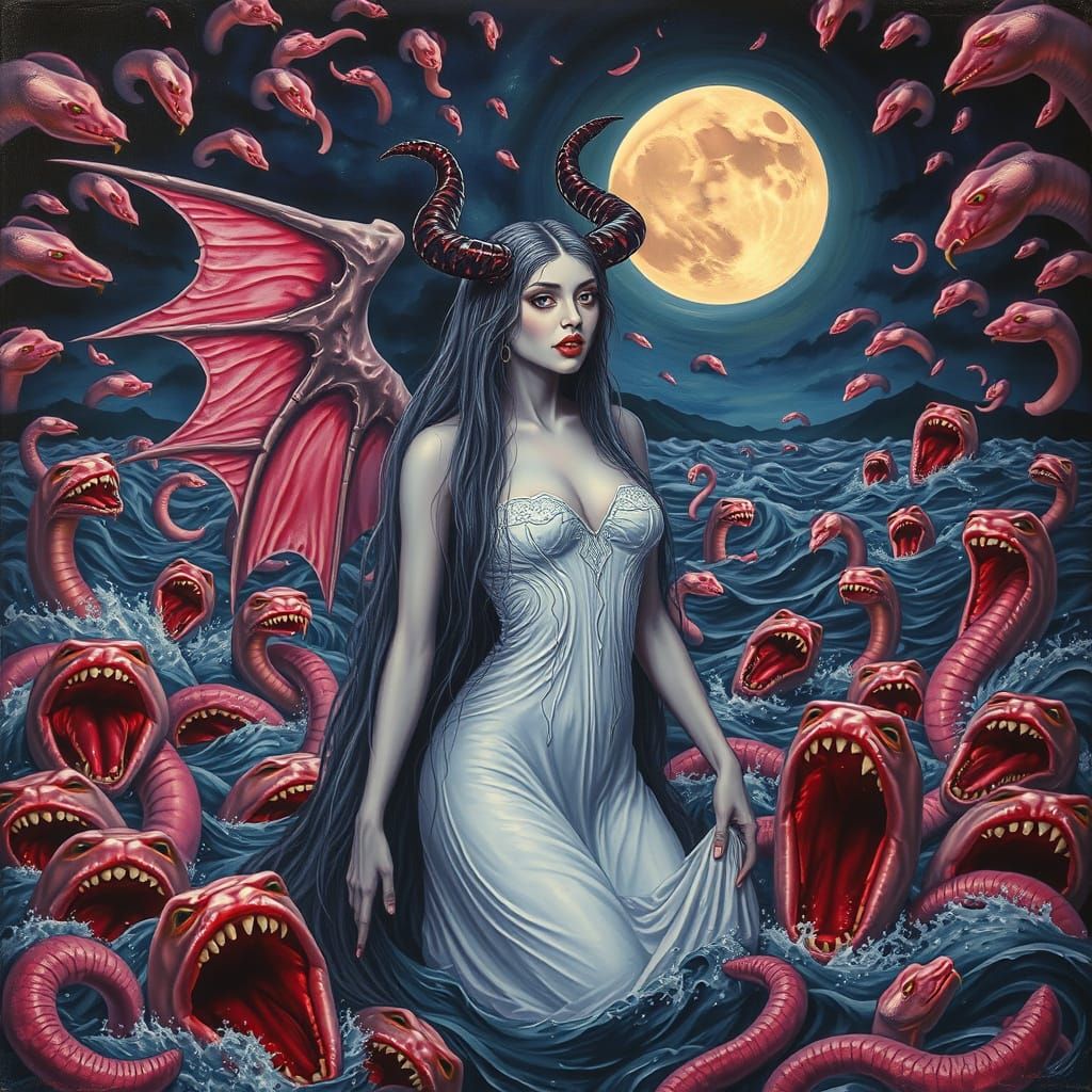 Gothic Goddess in Surreal Stormy Ocean Scene