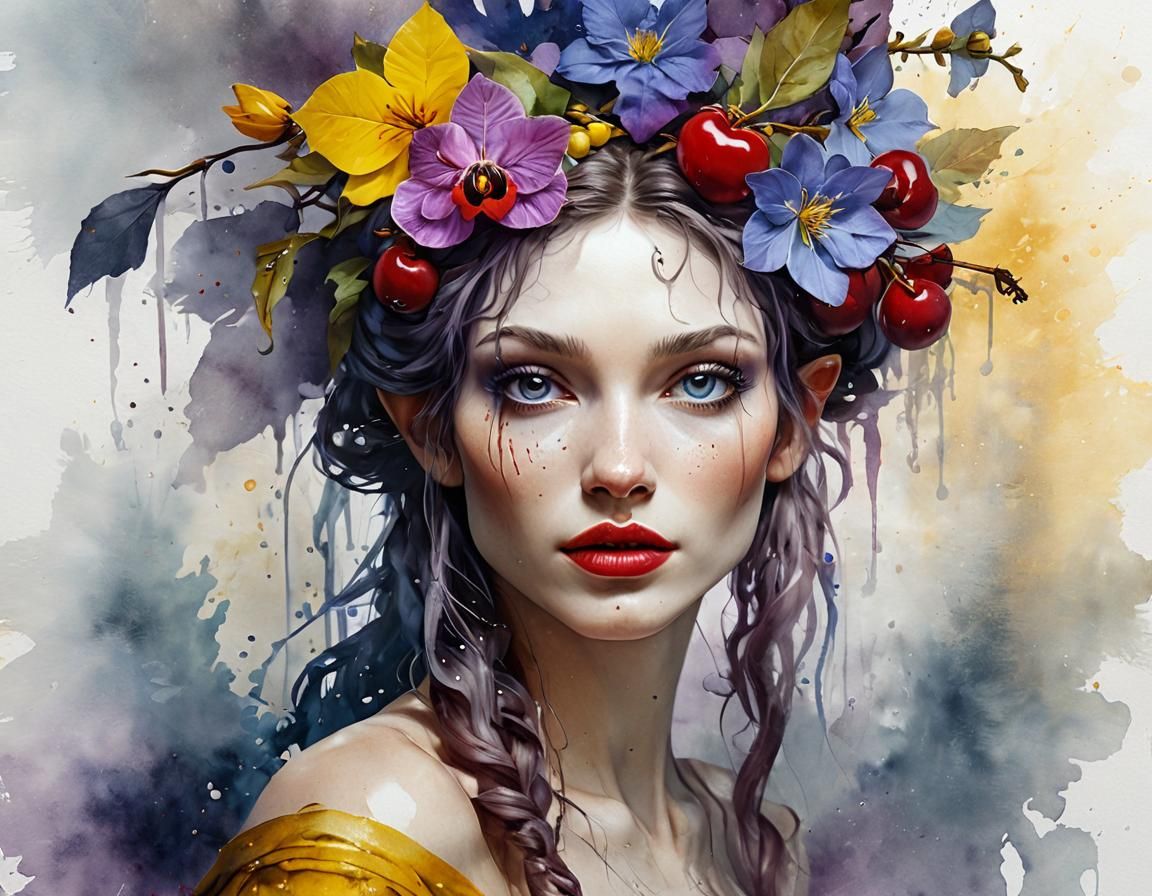 Elf Woman Portrait in Watercolour Art Style