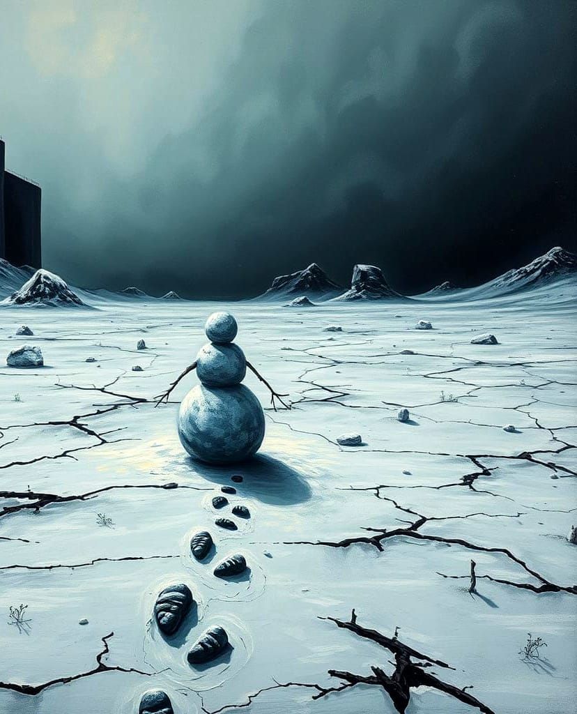 A Fractured Wasteland in Winter: Neo-Expressionist Oil Paint...