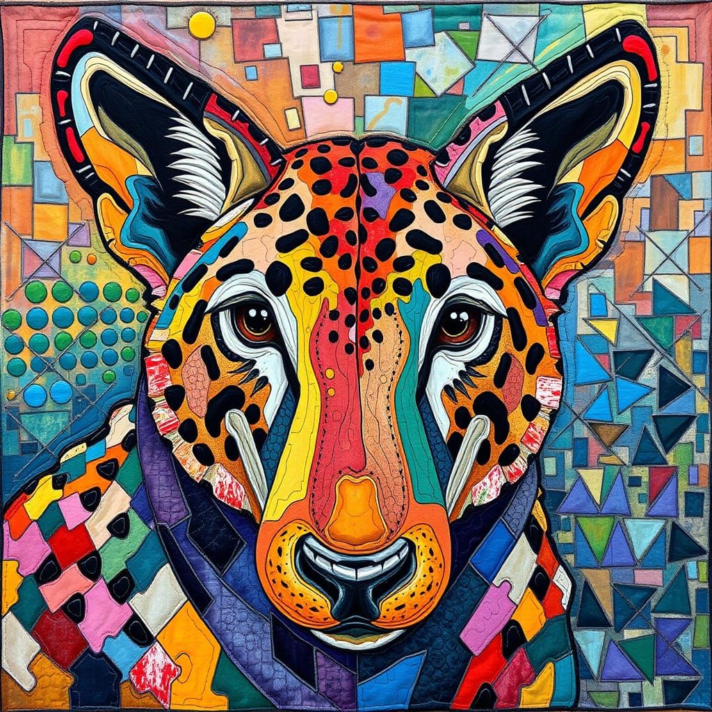 Vibrant Animal Quilt in Neo-Impressionist Style with Thick O...