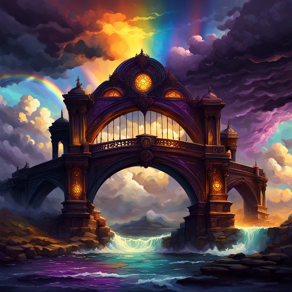 Mystical Rainbow Bridge in Dark Fantasy Style