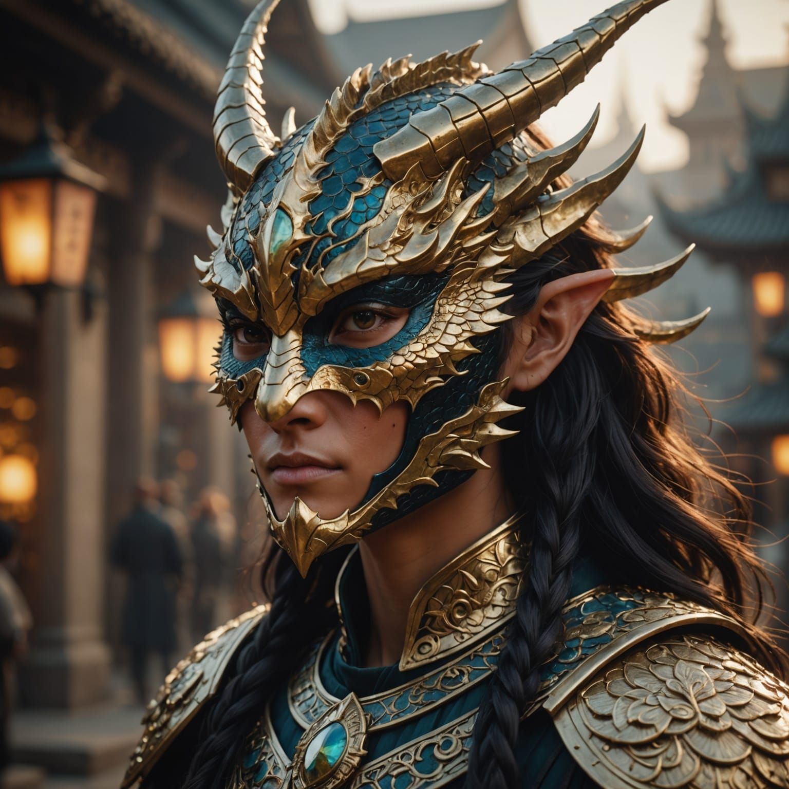 Epic Dragon Warrior in Hyperdimensional Totemic Regalia