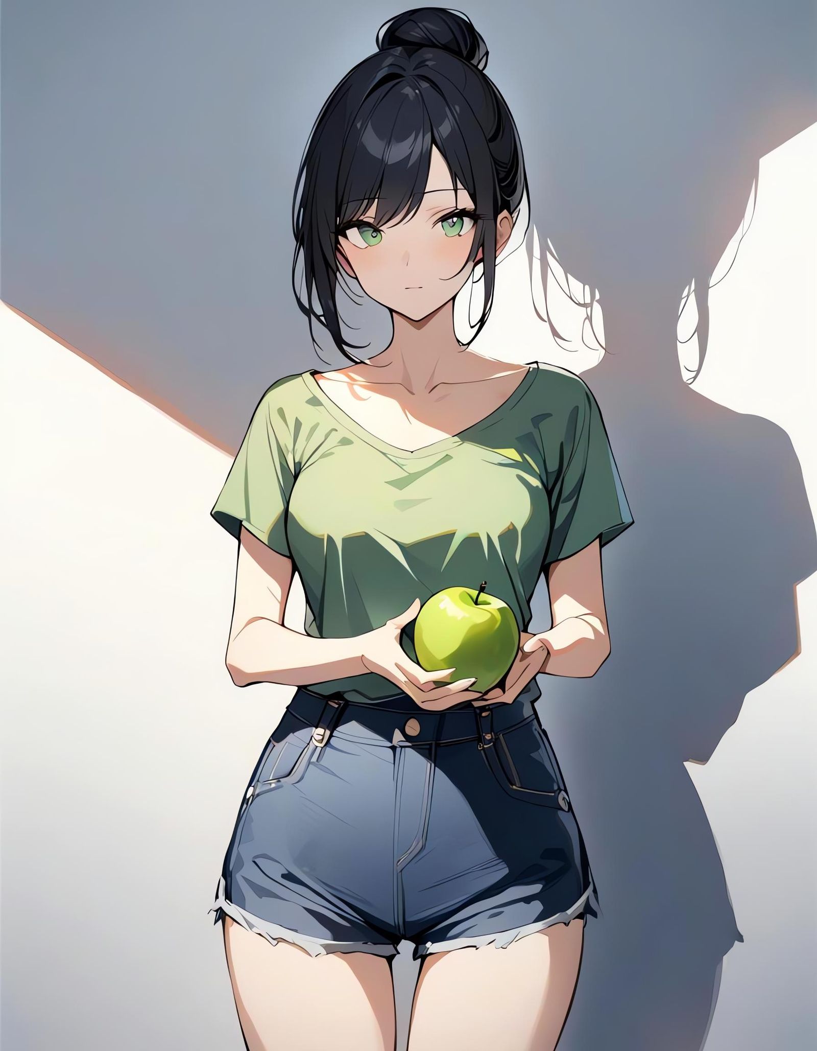 Girl with Apple on White Background