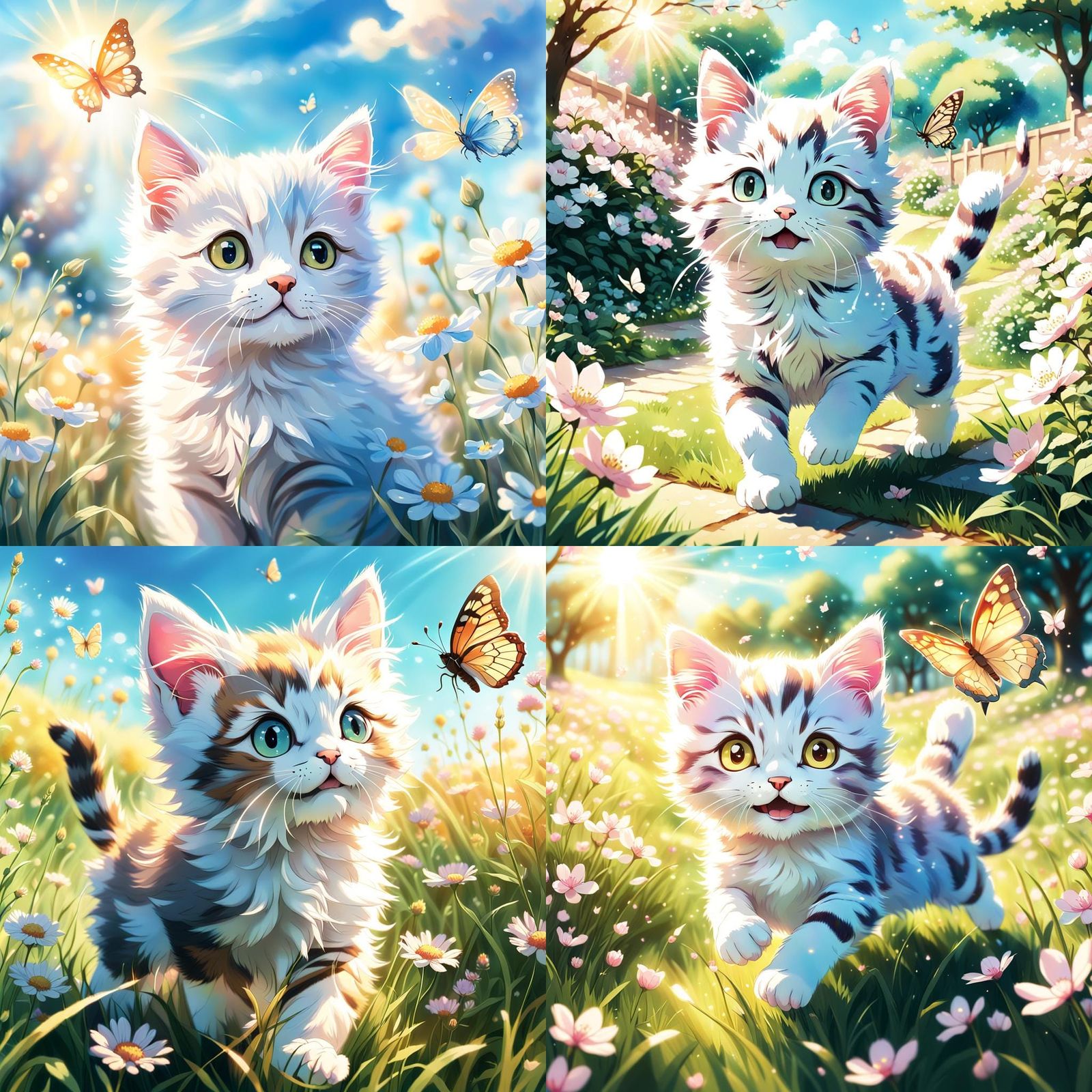 Kitten Chasing Butterfly in Anime Style