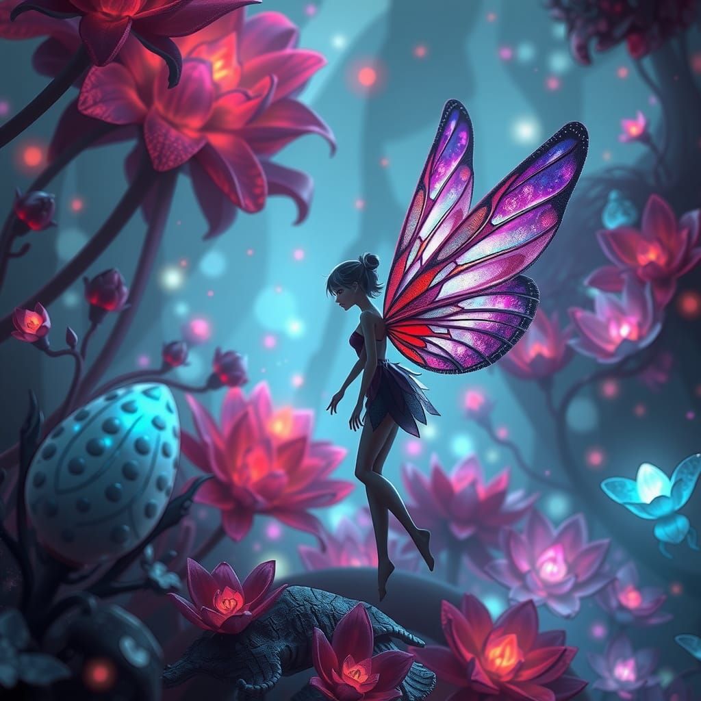 Delicate Fairy in Alien Garden, Digital Art