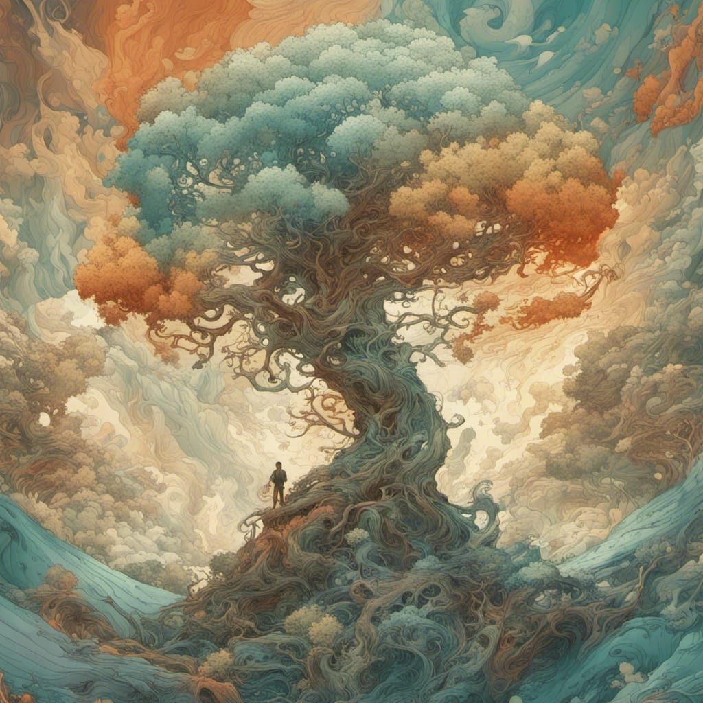 Dramatic Dying World Tree in Cel-Shaded Style