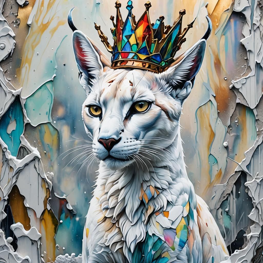 Caracal in Stained Glass Crown: Surreal Graffiti Art