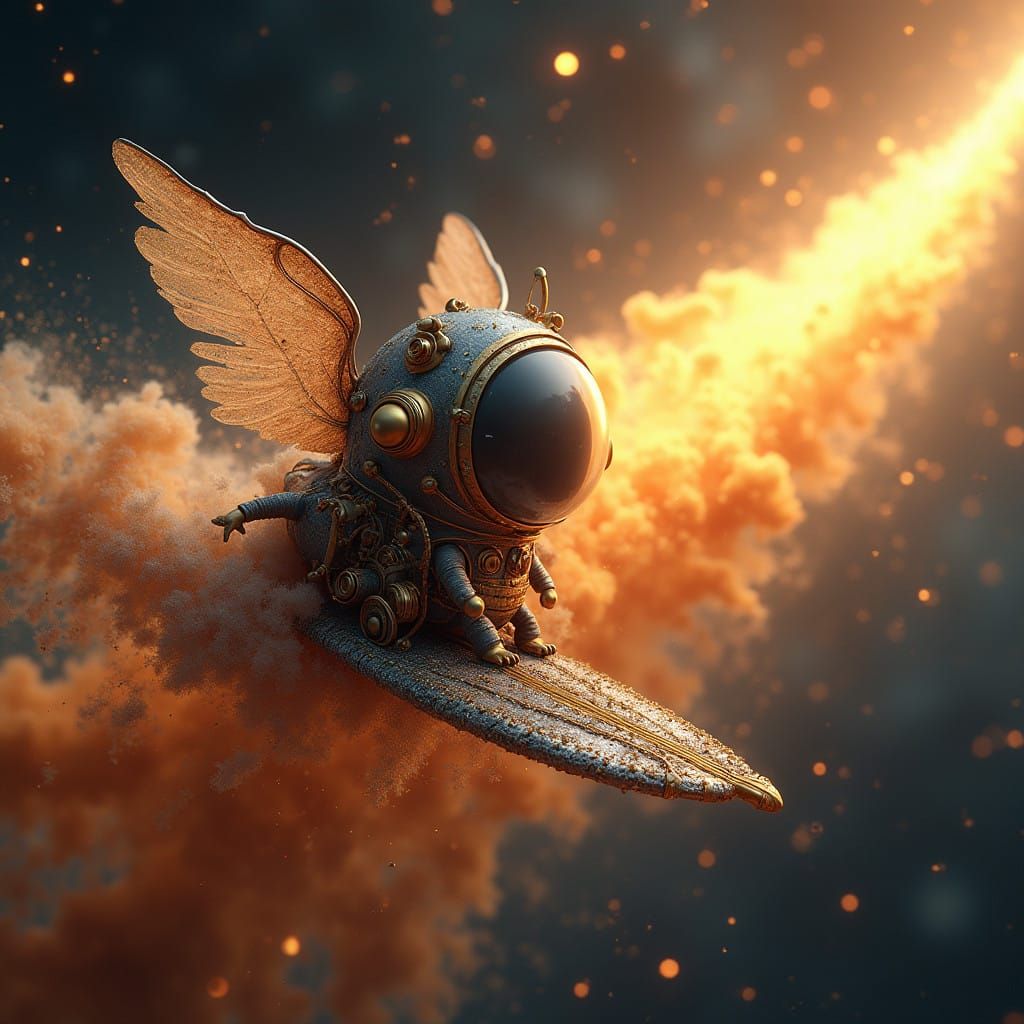 Cosmic Steampunk Surfer in Comet's Glow