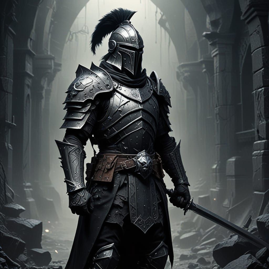 Dark Fantasy Death Knight in Majestic Black Armor
