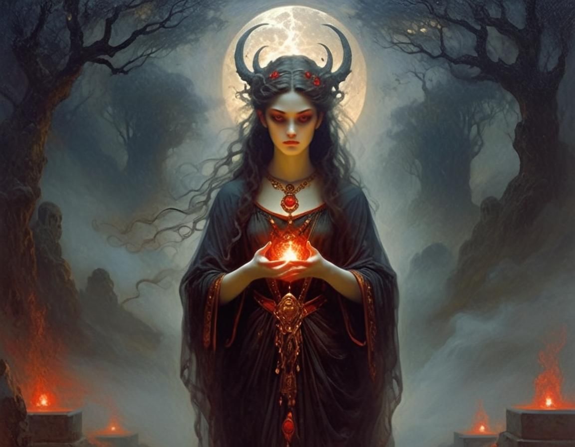 Hecate at the Crossroads: Neoclassical Impressionist Oil Pai...