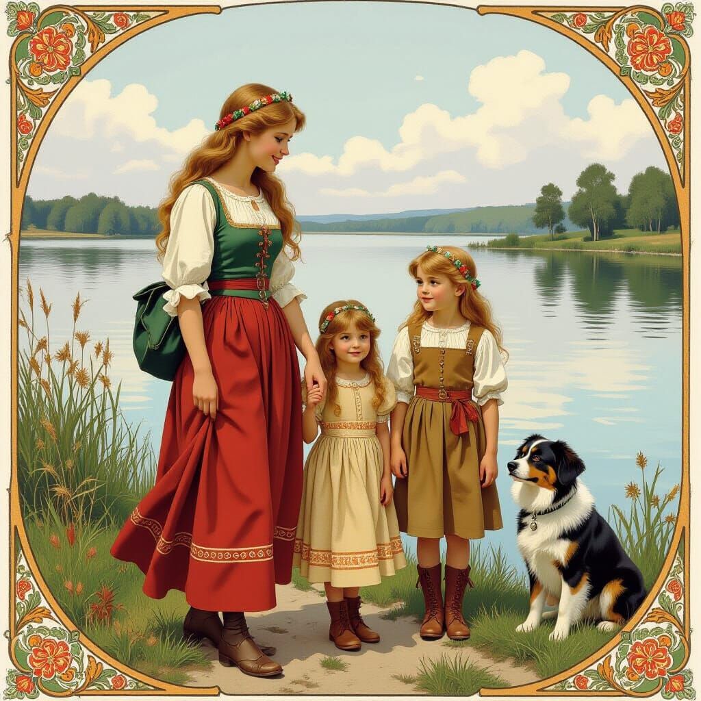 Medieval Family Outing in Alphonse Mucha Style