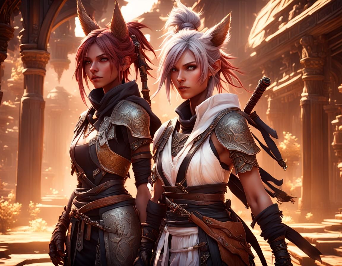 Fantasy Art: Miqo'te and Viera Lesbian Couple