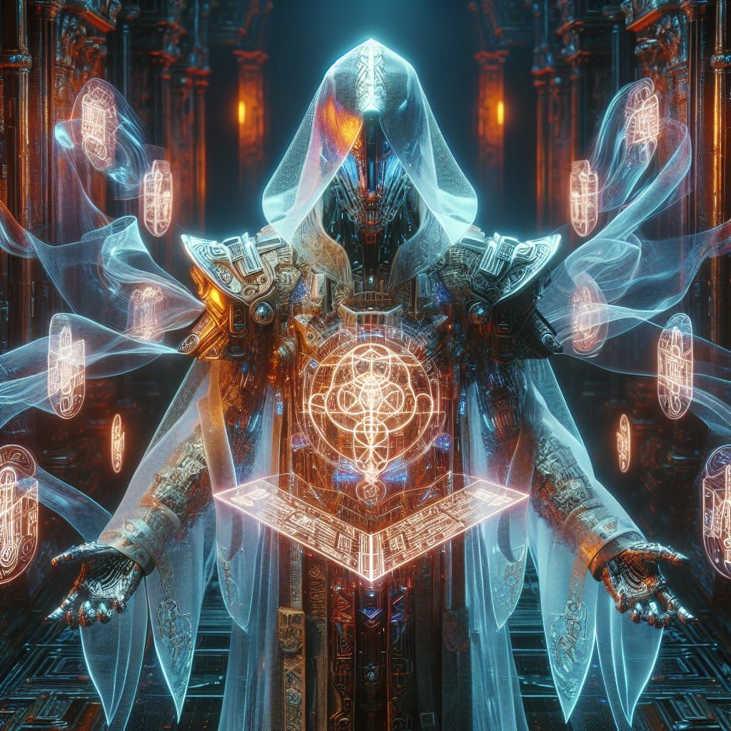 Cybernetic Battle-Mage in Sci-Fi Surrealism