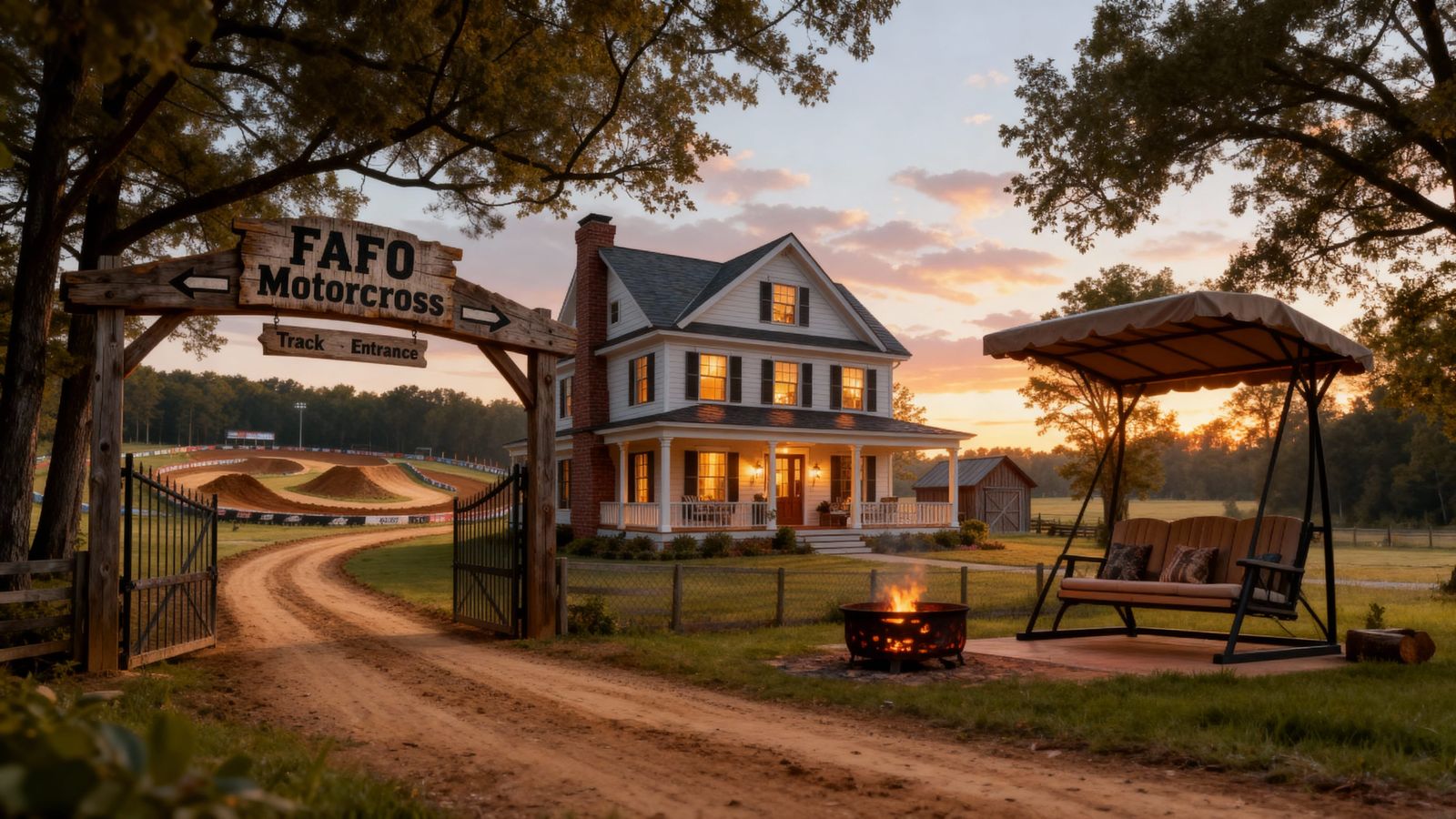 Three-Person Patio Glider with Canopy Near Fire Pit