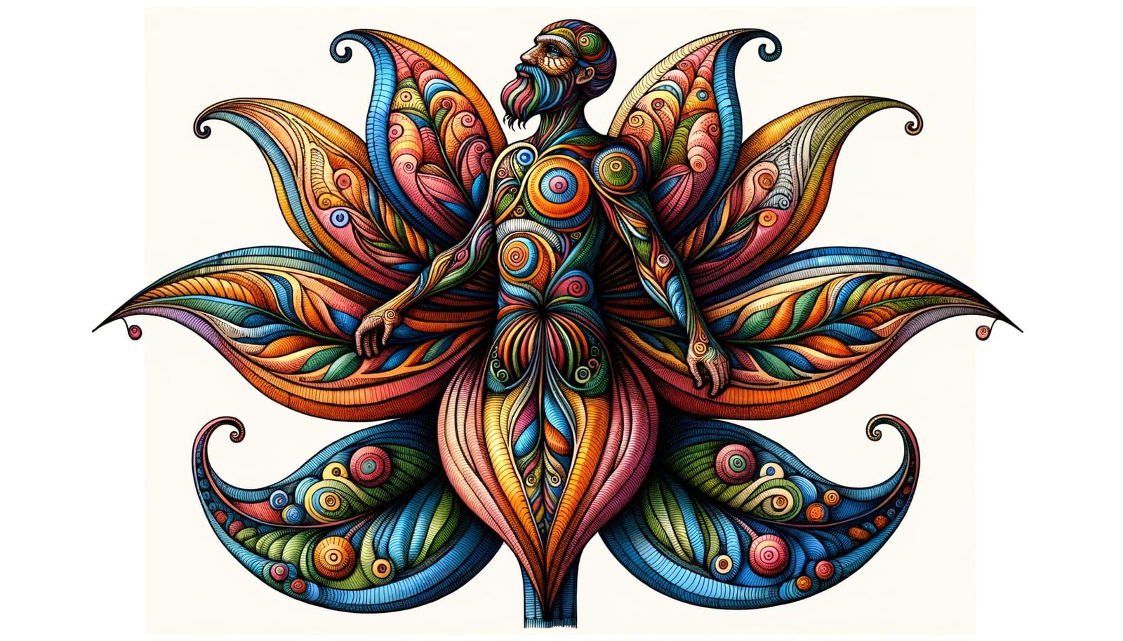 Whimsical Flower Man in Surreal Engraving Style