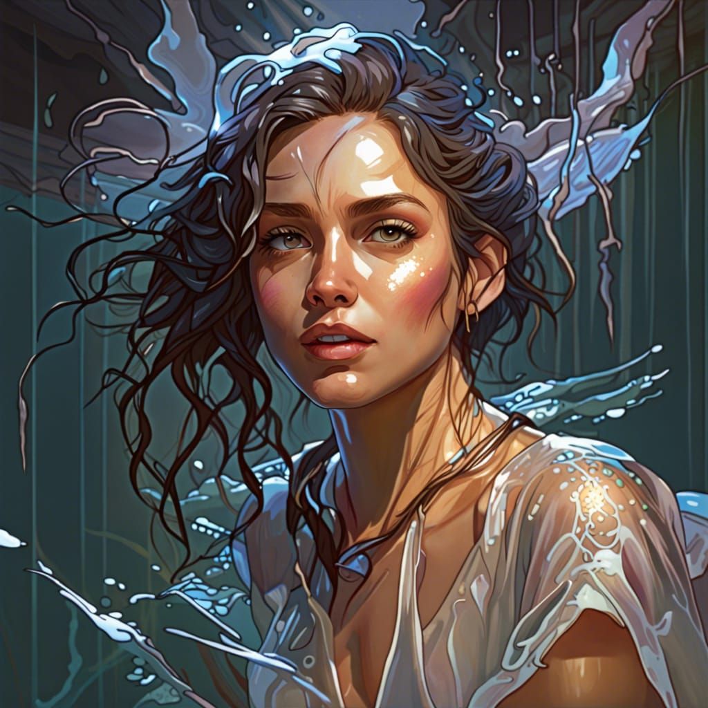 Girl Bathes in Lake: Ultra-Realistic Digital Portrait