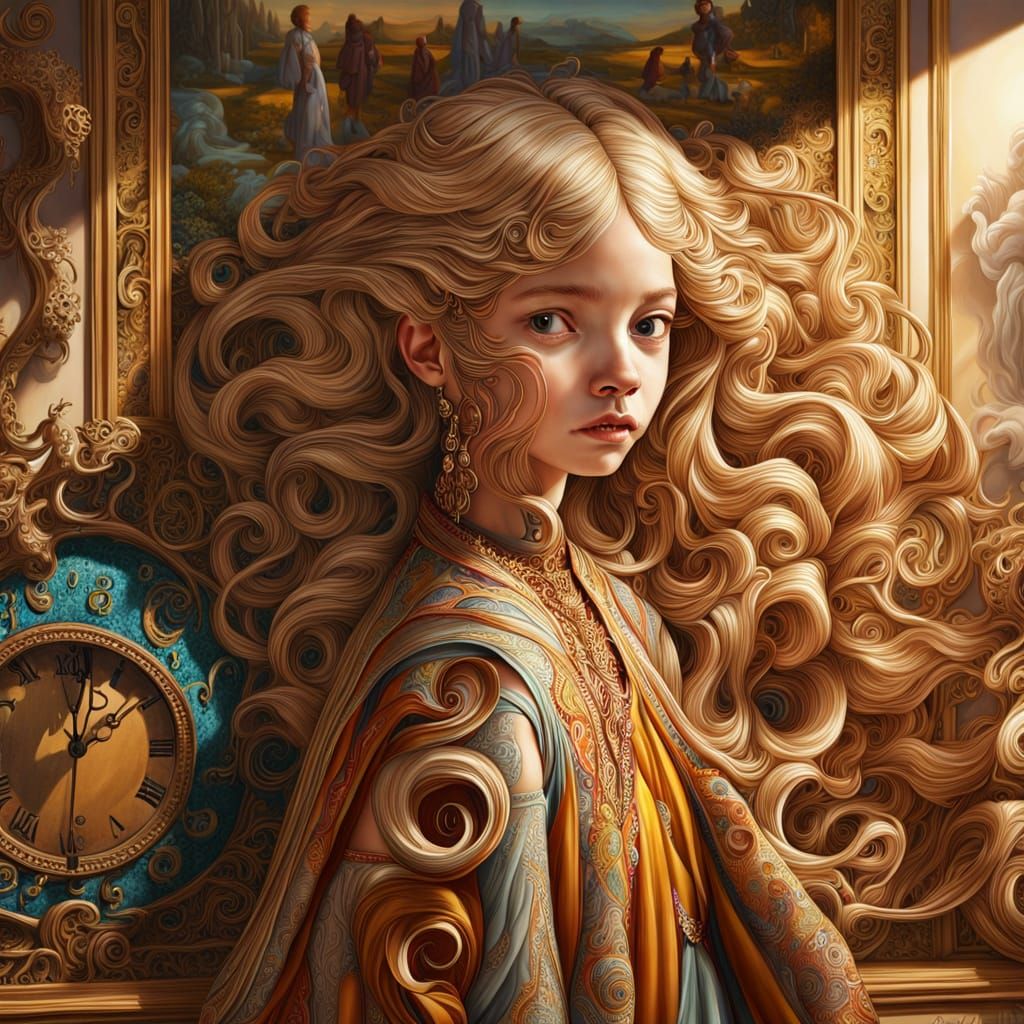 Surreal Oil Painting of a Beautiful Woman in a Dreamlike Sce...