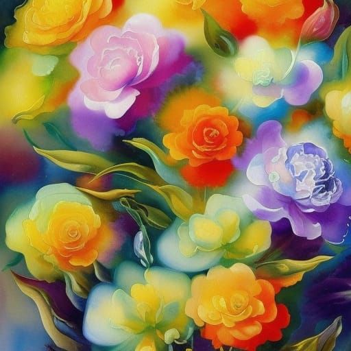 Glowing Neon Fantasy Flowers in Gouache Style