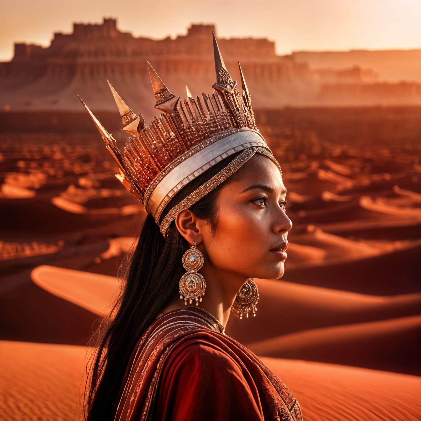 Majestic Desert Crown with Ancient and Futuristic Architectu...