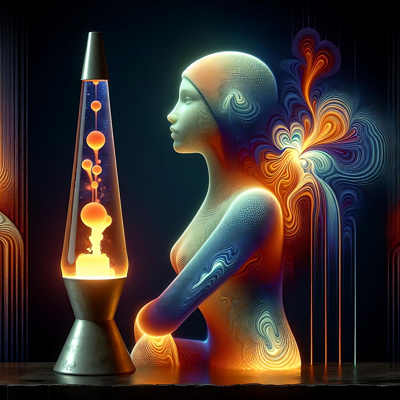Glass Art: Living Doll Lava Lamp in Tenebrism Style